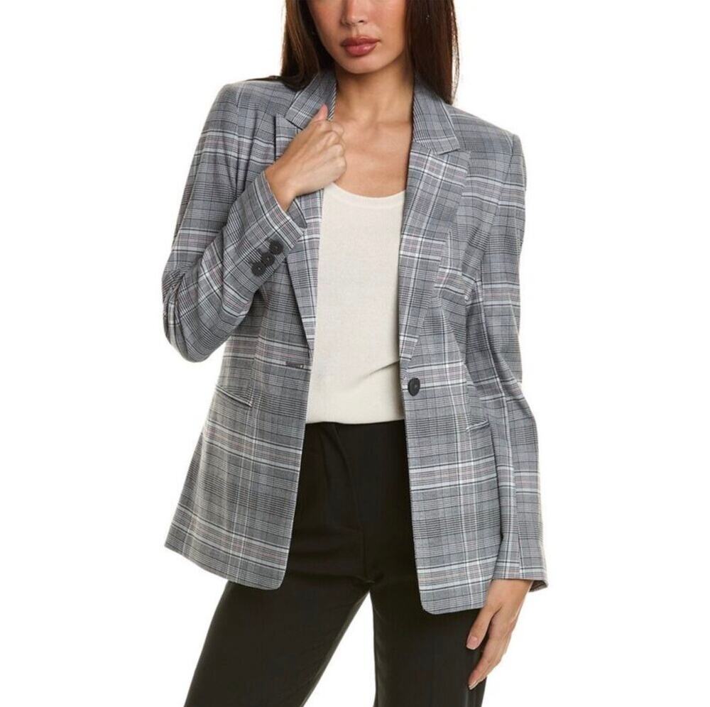 Elie Tahari Gray Black White Red Paige Plaid Blazer Suit Jacket Size 6